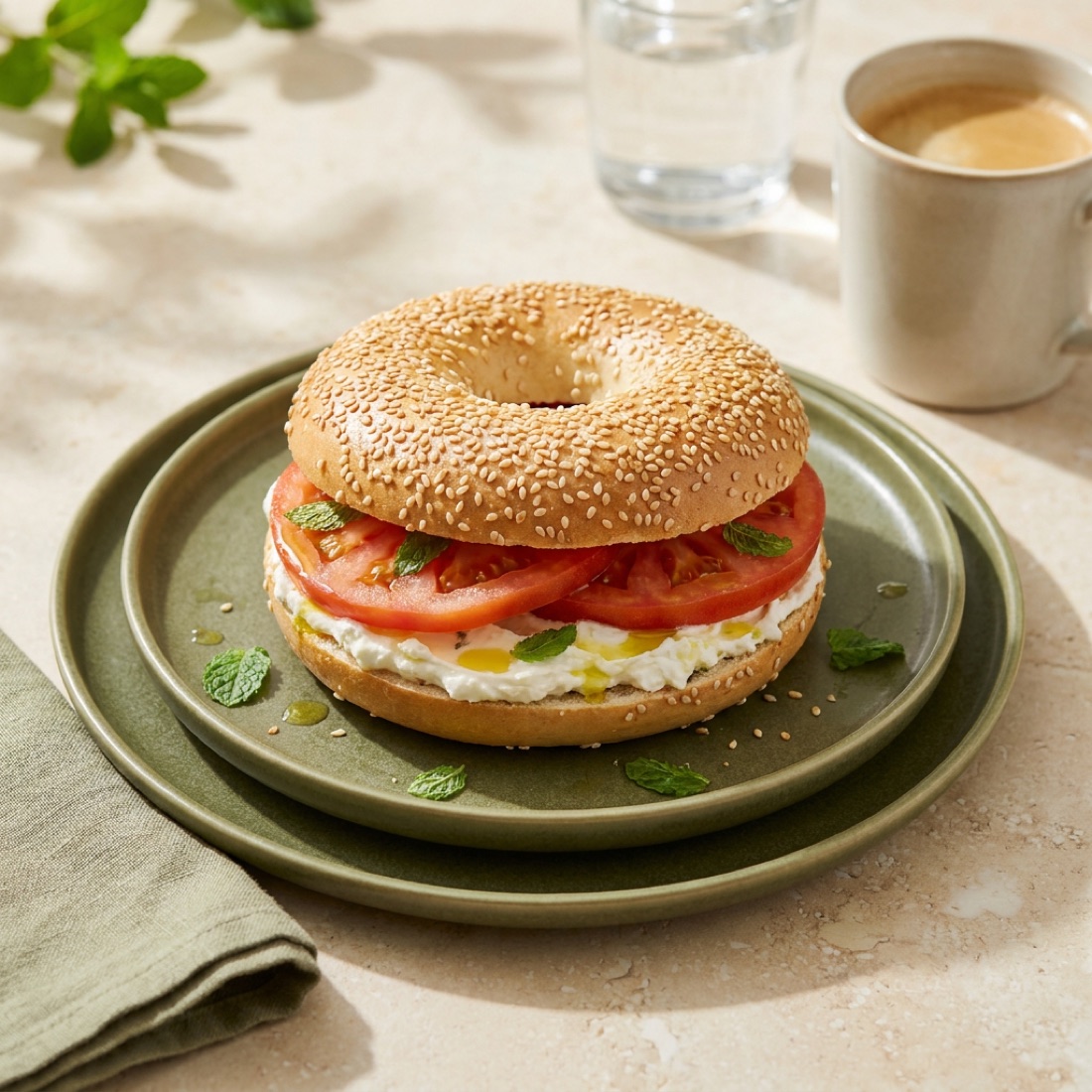 Bagel mit Frischkäse und Tomate
