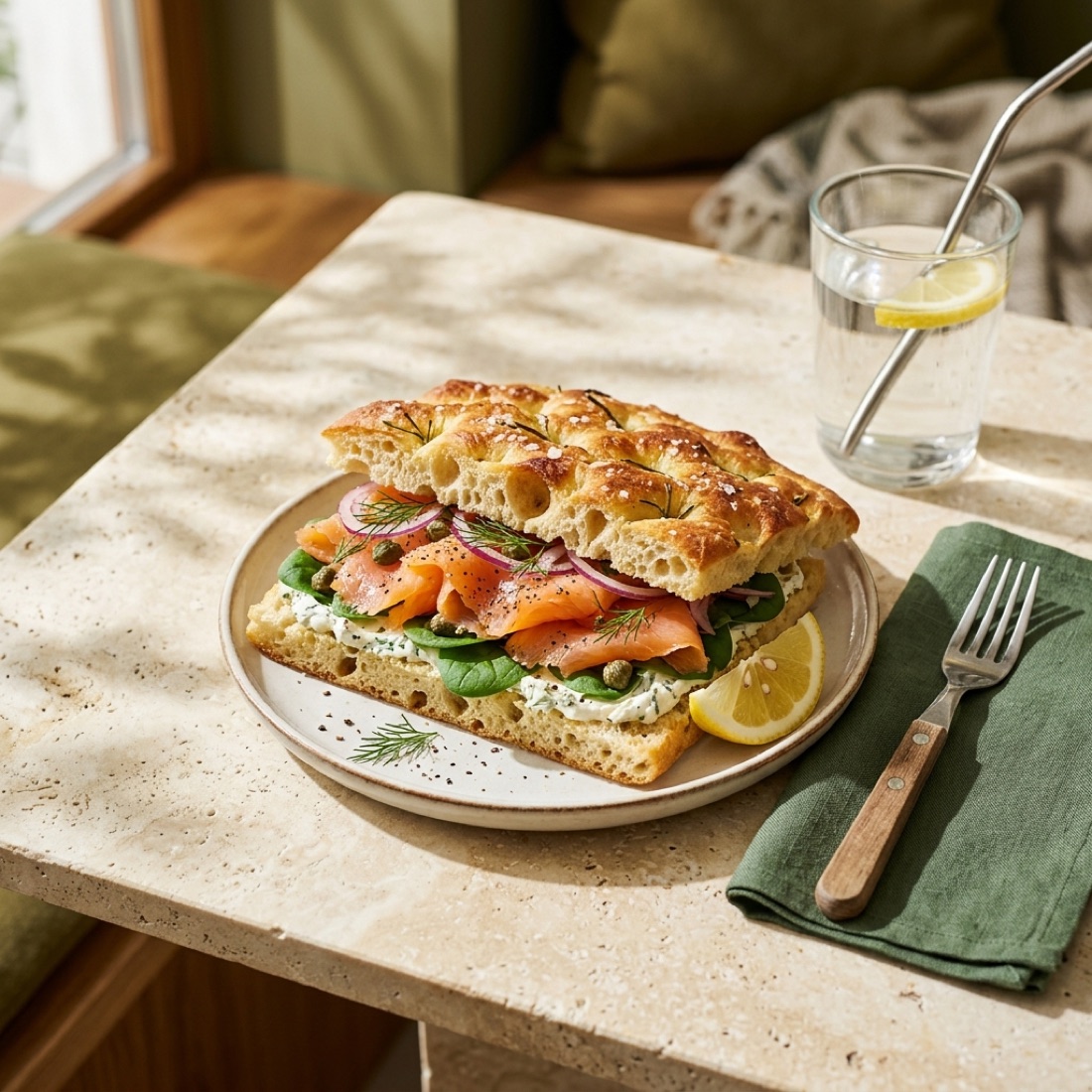Focaccia mit Lachs und Spinat
